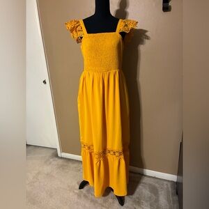 Yellow Maxi Dress with Lace Details